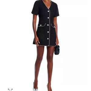 Aqua Tweed Lace Trim Short Sleeve Dress